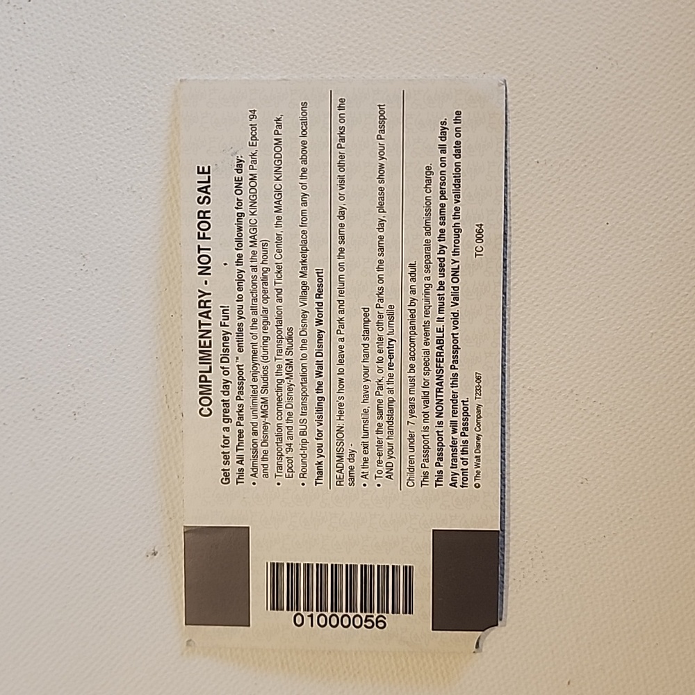 Vtg. Walt Disney World 1 day all 3 park pass July 15, 1995 - Picture 5 of 5